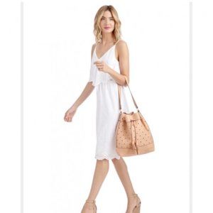 Wayf White Cotton Eyelet Popover Dress